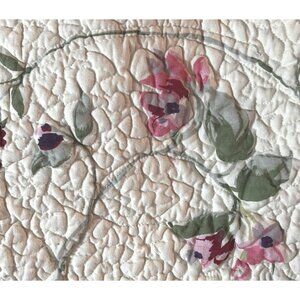 Quilted Standard Floral Sham WHT PNK BLU GRN 3 Button Closure Delicate Design